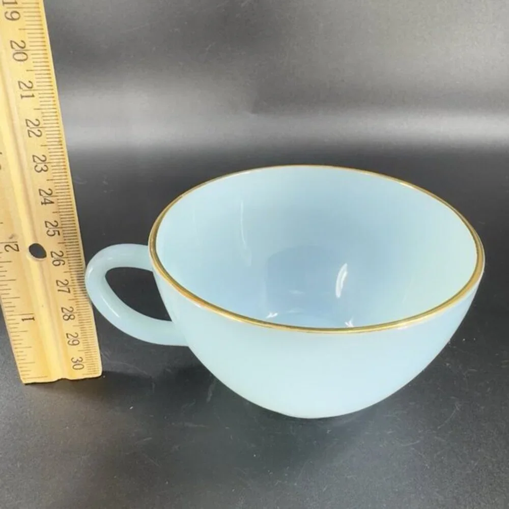 Vintage Anchor Hocking Fire King Blue Turquoise Lunch‎ Snack Plate and Cup Set